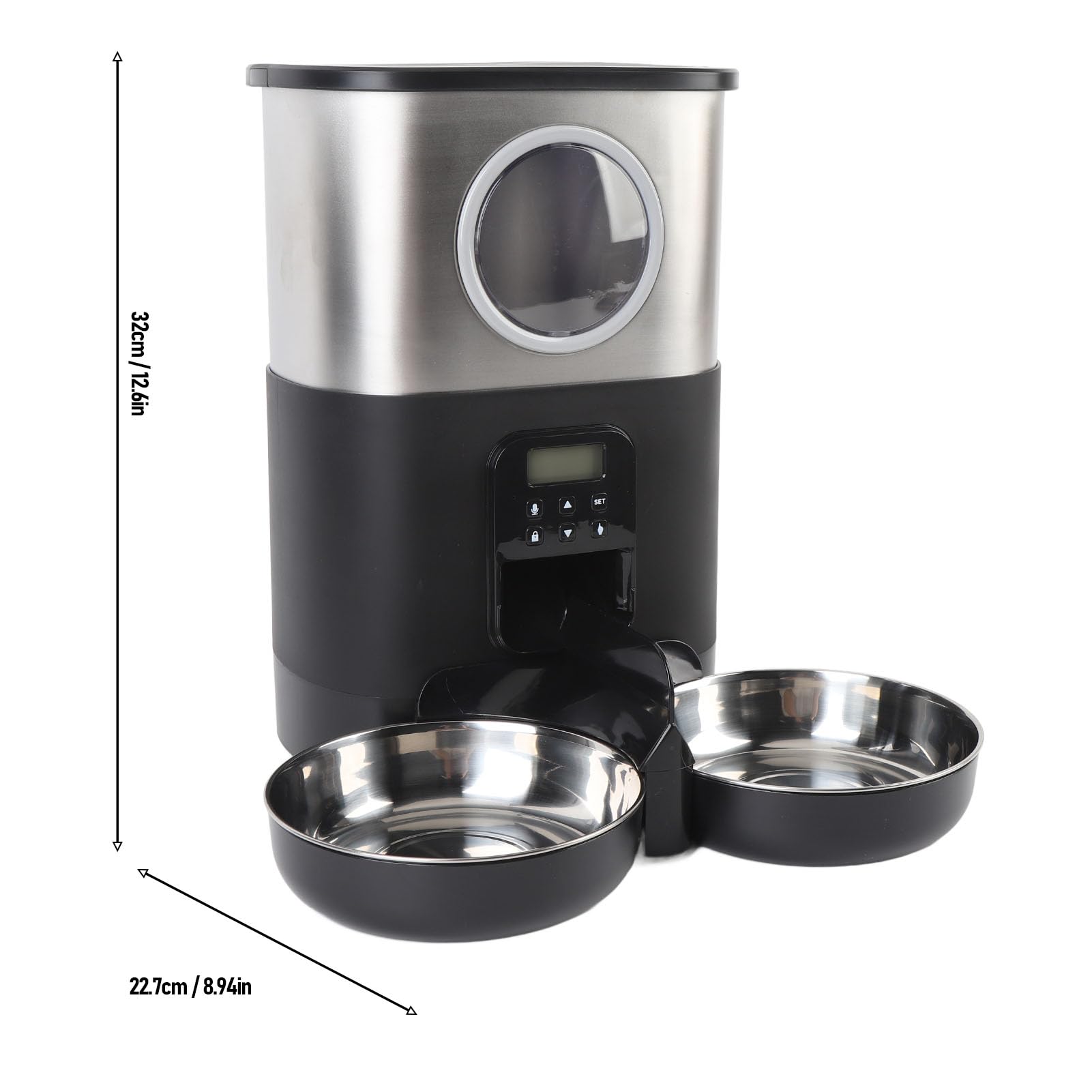 Sorandy Comedero Automático para Gatos, Comedero para Gatos de 5 litros de Capacidad, Cuantitativo Temporizado con Cuencos de Acero Inoxidable y Ventana Grande para Comprobar el Nivel de Alimentos,