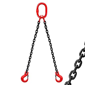 2 Ton Chain Sling 1/4 Inch x 5 Ft Lifting Chains 2 Legs Industrial Grab Hooks 4400LBS Capacity Lifting Slings G80 Alloy Steel Engine Chain Hoist Lifts for Cargo Security Towing and Handling
