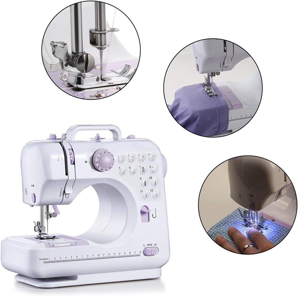 Mini Portable Sewing Machine 12 Stitches Multifunction Electric Crafting Mending Machine Adjustable 2-Speed Double Thread with Sewing Needles Foot Pedal Accessories for Beginners Girls Women Household