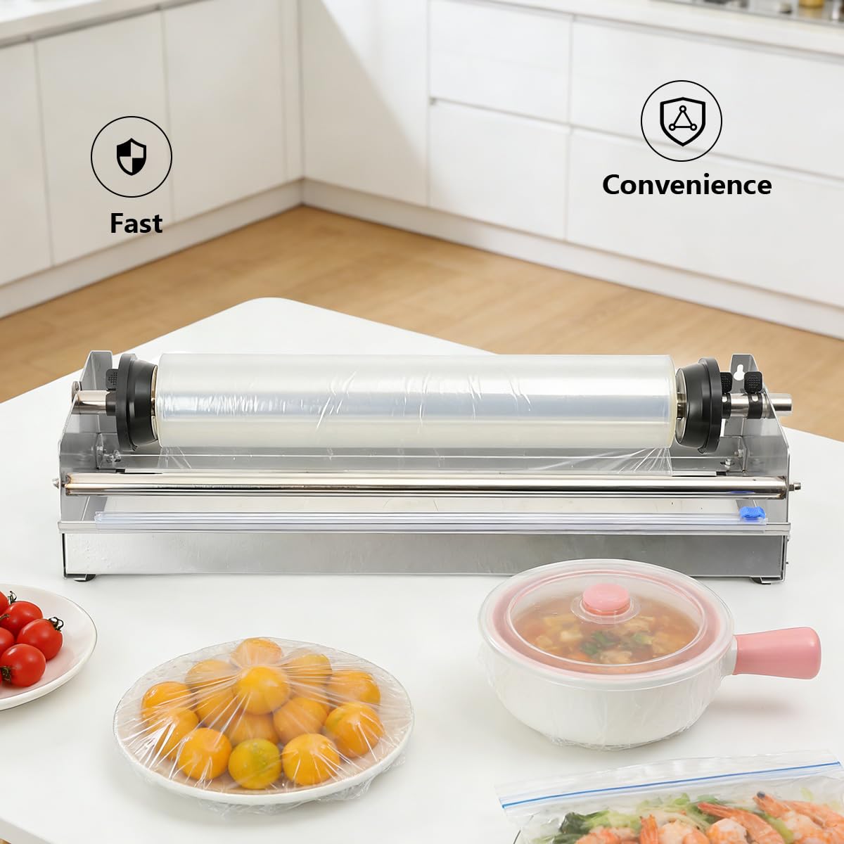 LALABU Tisch-Stretchfolienspender, Folienspender Edelstahl 50 cm Verpackungsmaschine, Manueller Kommerzieller Verpackungsspender mit Schneider für Gewerbliche/Gastronomie-/Haushaltszwecke