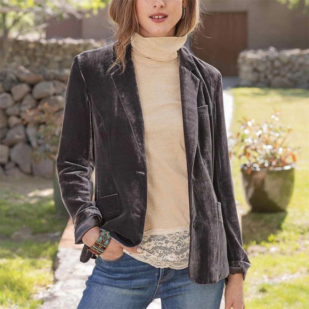 Blazer de bureau en velours pour femme - Blazer à manches longues pour femme - Veste d'hiver