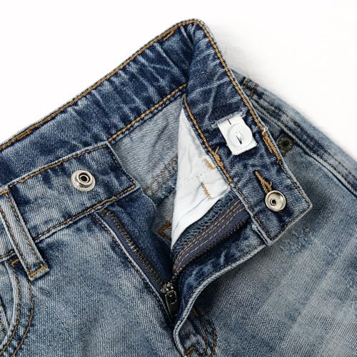 KIDSCOOL SPACE Baby Little Big Girls Jeans,Elastic Waistband Inside Ripped Holes Soft Denim Pants4