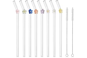 8 Pcs Cute Flower Glass Straws with Charms
