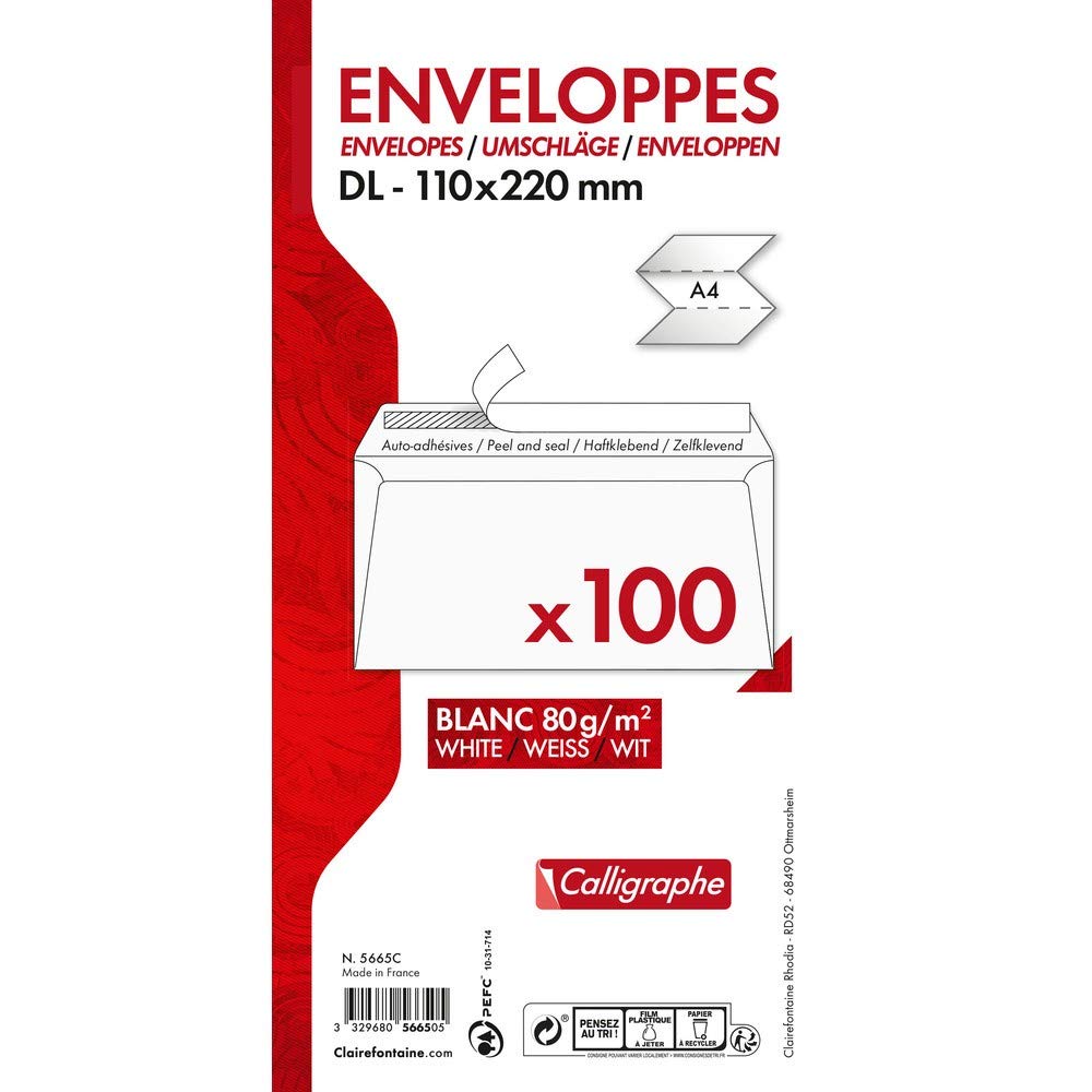 Buste Clairefontaine Calligraphe Formato DL - Confezione Da 50 Bianche Autoadesive Con Finestra - Foto 9