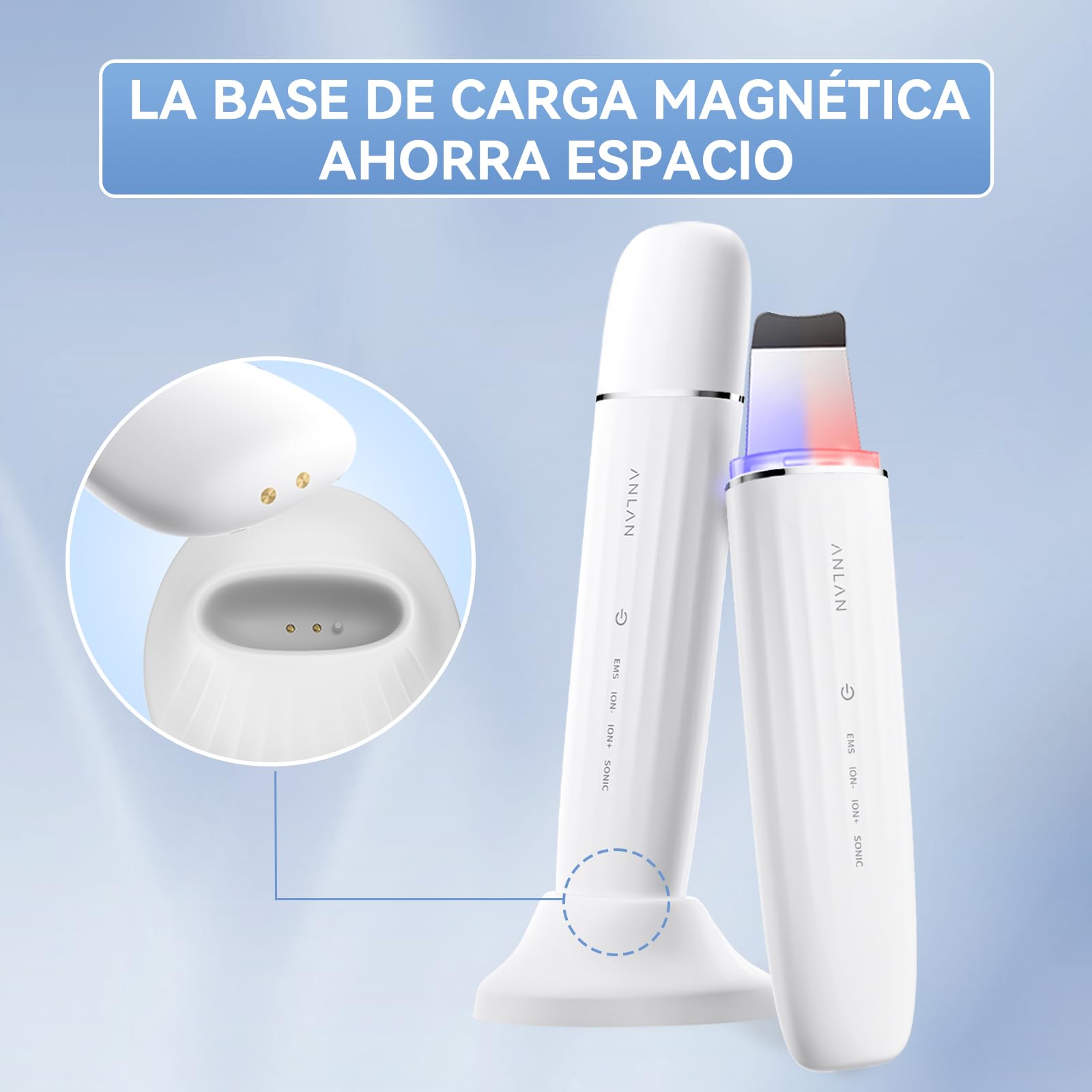 Anlan Peeling Ultrasonico Facial, Skin Scrubber, Espatula Ultrasonica Facial, Ultrasonico Facial, Roja Y Azul Led, Ems Antiedad Arrugas, Exfoliador Limpiador De Poros, Ipx7