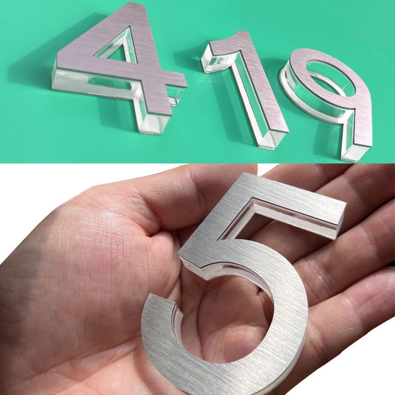 Numero civico, Adesivi con numeri in acciaio inossidabile da 75 mm, civici in metallo trasparenti, targhe for porte, 0 a 9(4)