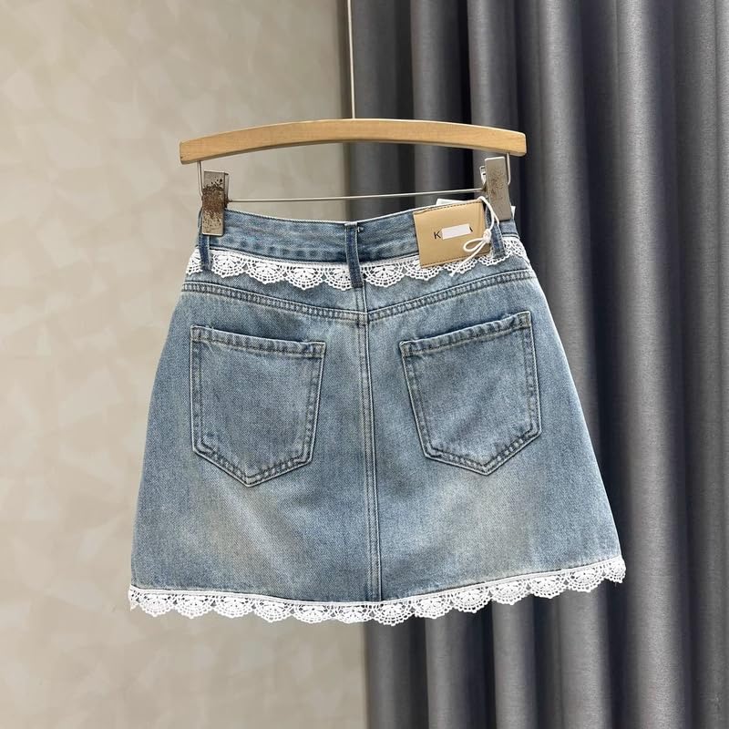 Summer lace ​​Denim Skirt for Women Korean Style Waist Hip Short3