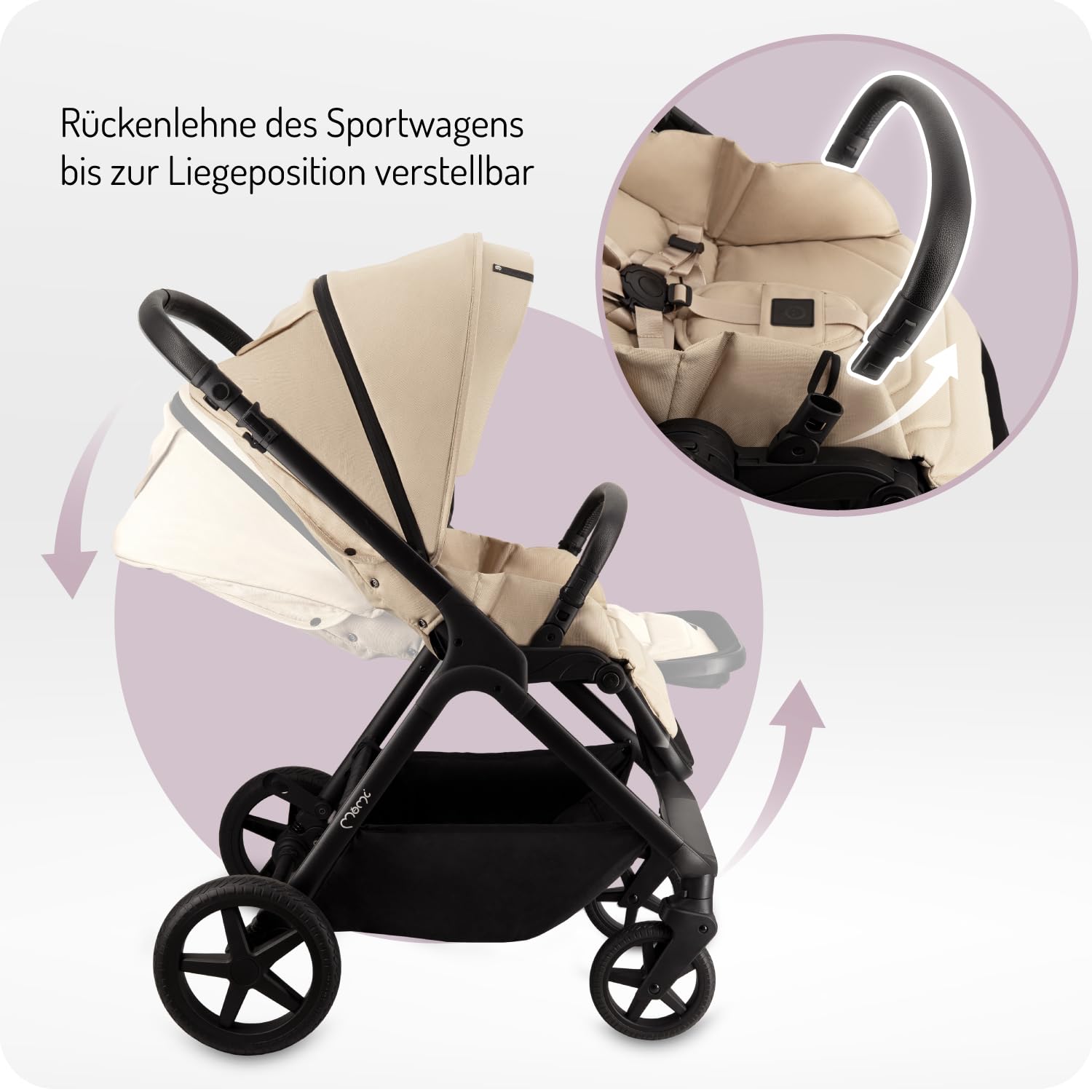 MoMi GISELLE Kombi-Kinderwagen 2 in 1 mit Buggy-Funktion, 5-Punkt-Sicherheitsgurt, ab dem 1. Lebenstag, bis 22 kg Körpergewicht (Buggy), Einkaufskorb, Matratze, Regenschutz und Wickeltasche