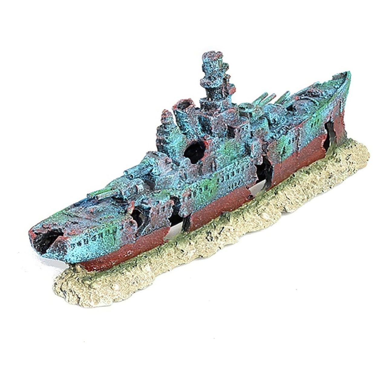 Yardwe Décoration Aquarium Épave Réaliste Résine Cachette Sûre pour Poissons Tropicaux et Betta Ornements Durables Étanches pour Paysage sous-Marin