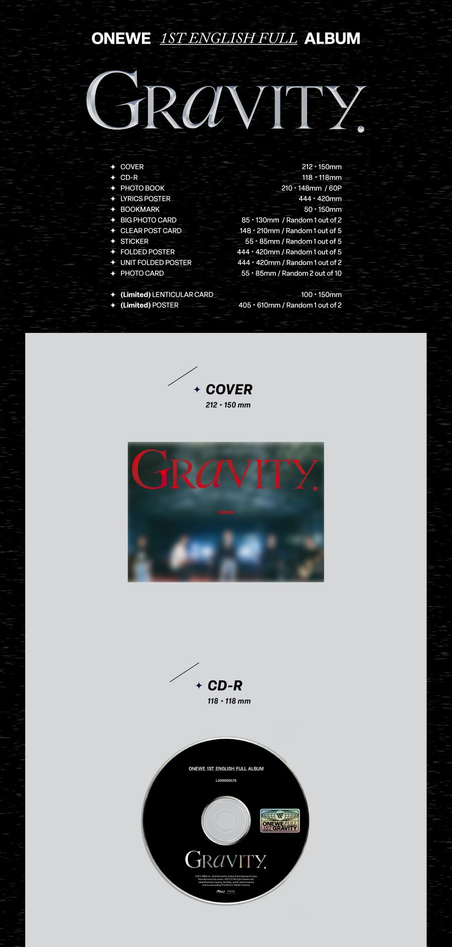 ONEWE - 1ST ENGLISH FULL ALBUM [GRAVITY] (CD Only, No Poster)