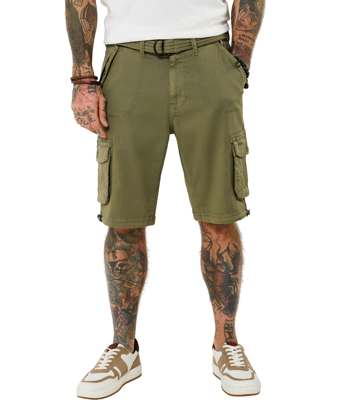 Joe Browns Men's Knee Length Belted Cargo Shorts, Regular, Green, UK 30