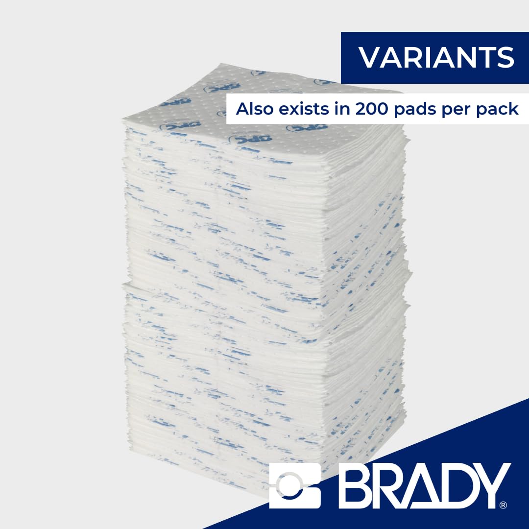 SPC® by Brady Feuilles Absorbantes pour Huiles – Lot de 100 Feuilles Blanches, Légères, 2 Couches, Technologie MAXX, Hydrophobes et Haute Absorption, 40 cm x 50 cm