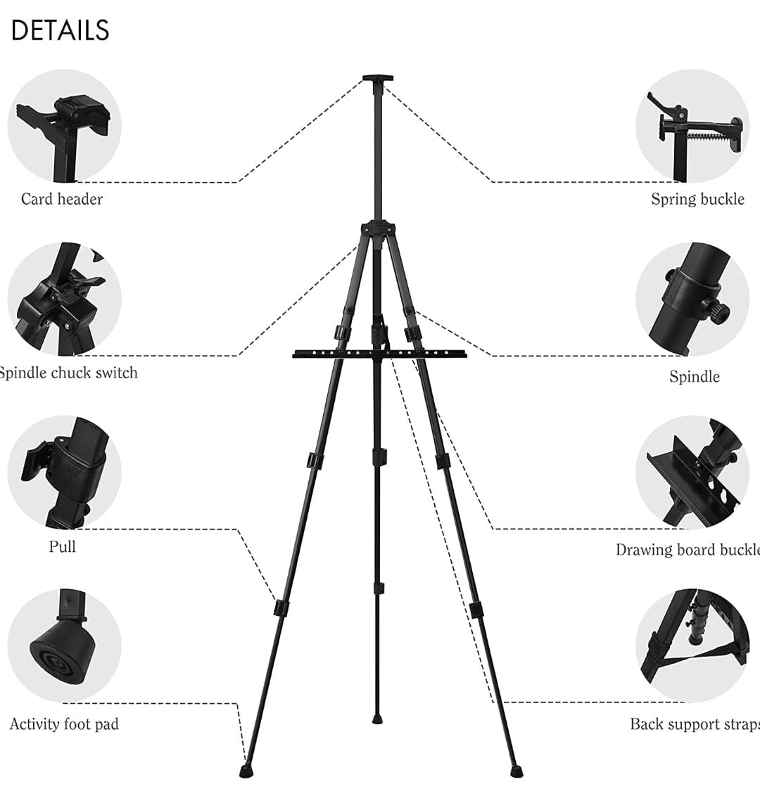 VRB DecTM Wooden Foldable/Adjustable Easel Stand for displaying Great Artwork Sketch,Art Painting,Canvas,Business, Display, Artist Students (5 FT Metal Foldable Stand - 1 Pcs) 1