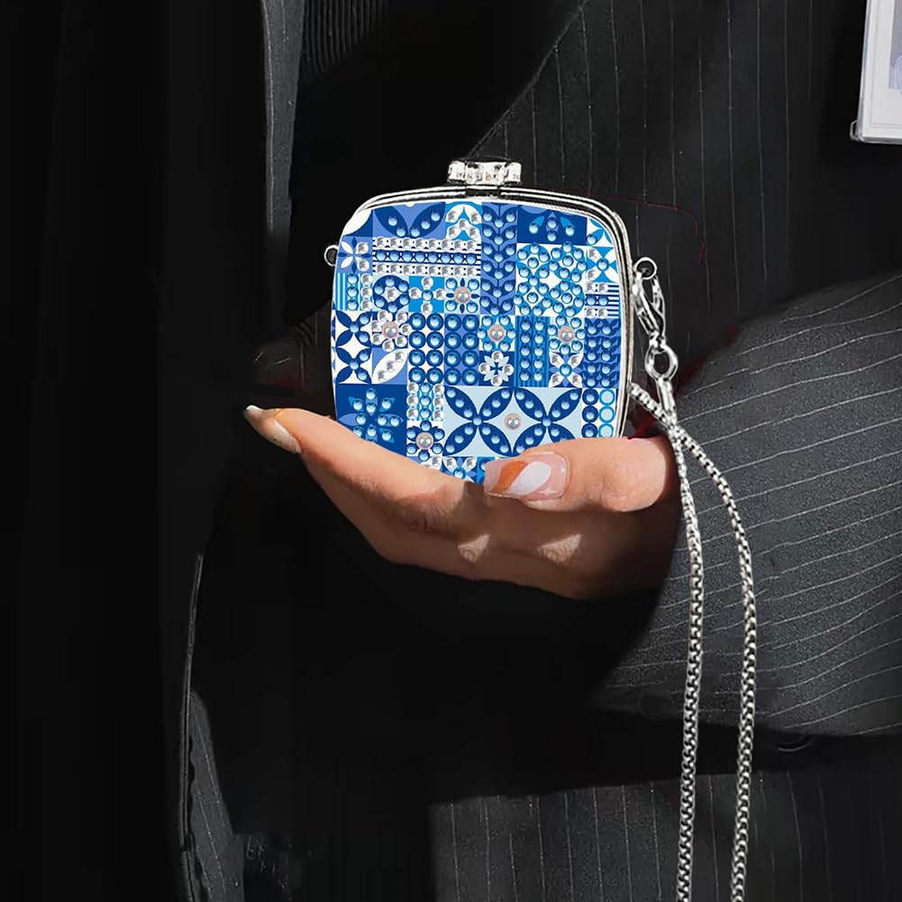 Mini Jewelry Box Diamond Art Mirror Compact Bulk Travel Handheld Mirror Makeup Small Hand Bag DIY Diamond Art Portable Jewelry Box Pocket Craft Mirrors Box for Earrings Necklace Rings BN74-2