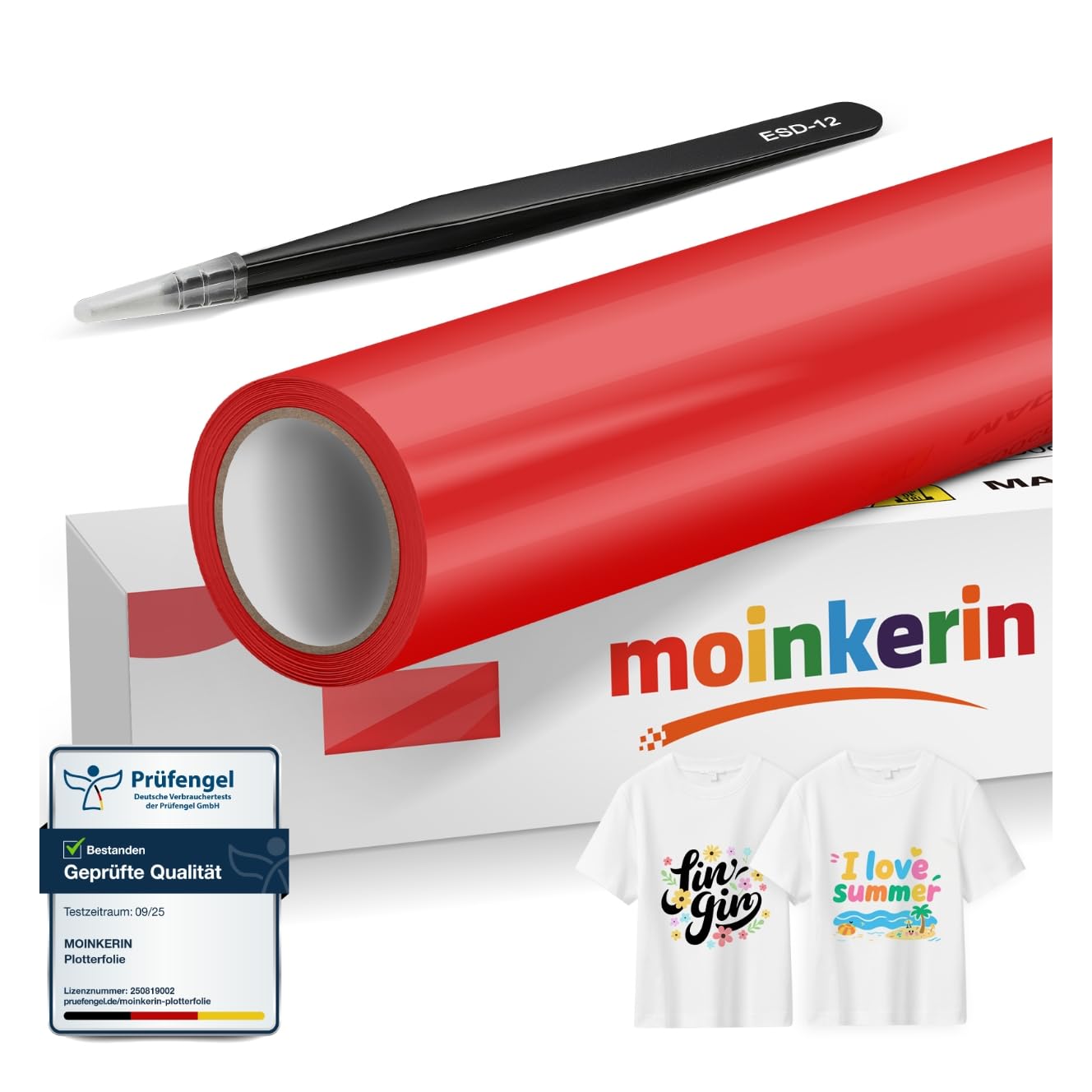 moinkerin Plotterfolie Textil & Transferfolie Plotter - PVC-Transferfolie mit Edelstahl-Pinzetten für DIY T-Shirts & Textilien