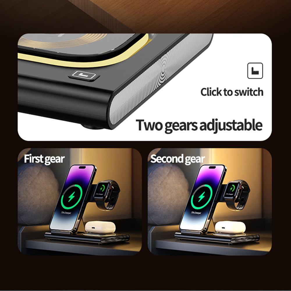 Chargeur magnétique sans fil 3 en 1, peut charger les téléphones mobiles, les écouteurs et les montres en même temps, compatible avec plusieurs appareils (16,5 x 14,1 x 1,9 cm), blanc
