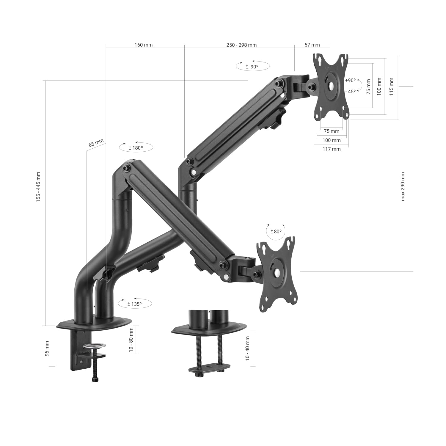AISENS - DT32TSR-141 - Supporto da tavolo Eco controbilanciato girevole E inclinabile per monitor/TV 8 kg (3 pin, 2 braccia) da 17-32, nero
