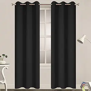 Yakamok Black Room Darkening Grommet Window Drapes Blackout Curtains Thermal Insulated Grommet Curtain Panels for Bedroom, 38W x 84L,One Pair