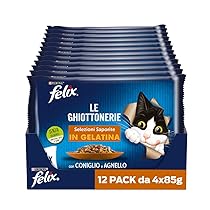 Purina Felix Le Ghiottonerie Cibo Umido per Gatti con Coniglio e Agnello, 48 buste da 85g