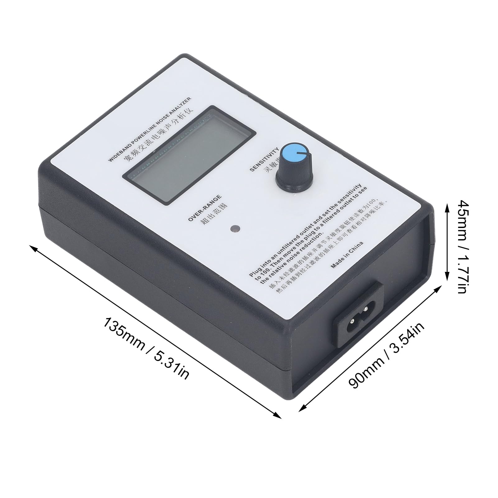 Power Line Noise Analyzer LCD Display Broadband 300KHz to 700KHz AC Power Tester Multifunctional LED Indicator and LCD Display (US Plug 110?120VAC)