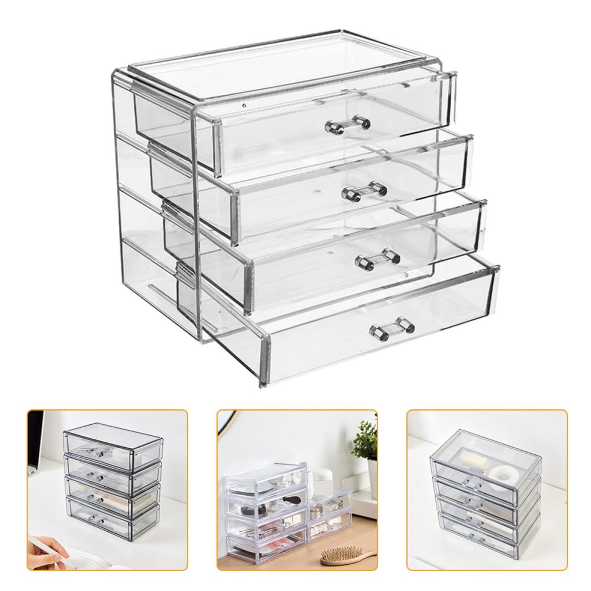 Caja de Almacenamiento de Maquillaje Transparente Organizador de Escritorio de Acrílico para Cosméticos Joyas y Accesorios de Belleza Diseño Apilable para Tocador Moderno