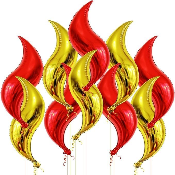 Shappy 26 Pcs Fire Balloons Firefighter Birthday Party Decorations 24 Inch Flame Balloons Fake Campfire Red and Gold Balloon for Fire Truck Fireman Party Supplies Summer Camping