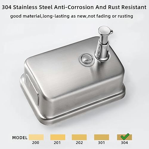 Miniatura 5 de Dispensador de jabón de montaje en pared - Dispensador de jabón líquido de acero inoxidable manual para baño, hotel, restaurante comercial, 16.9 fl