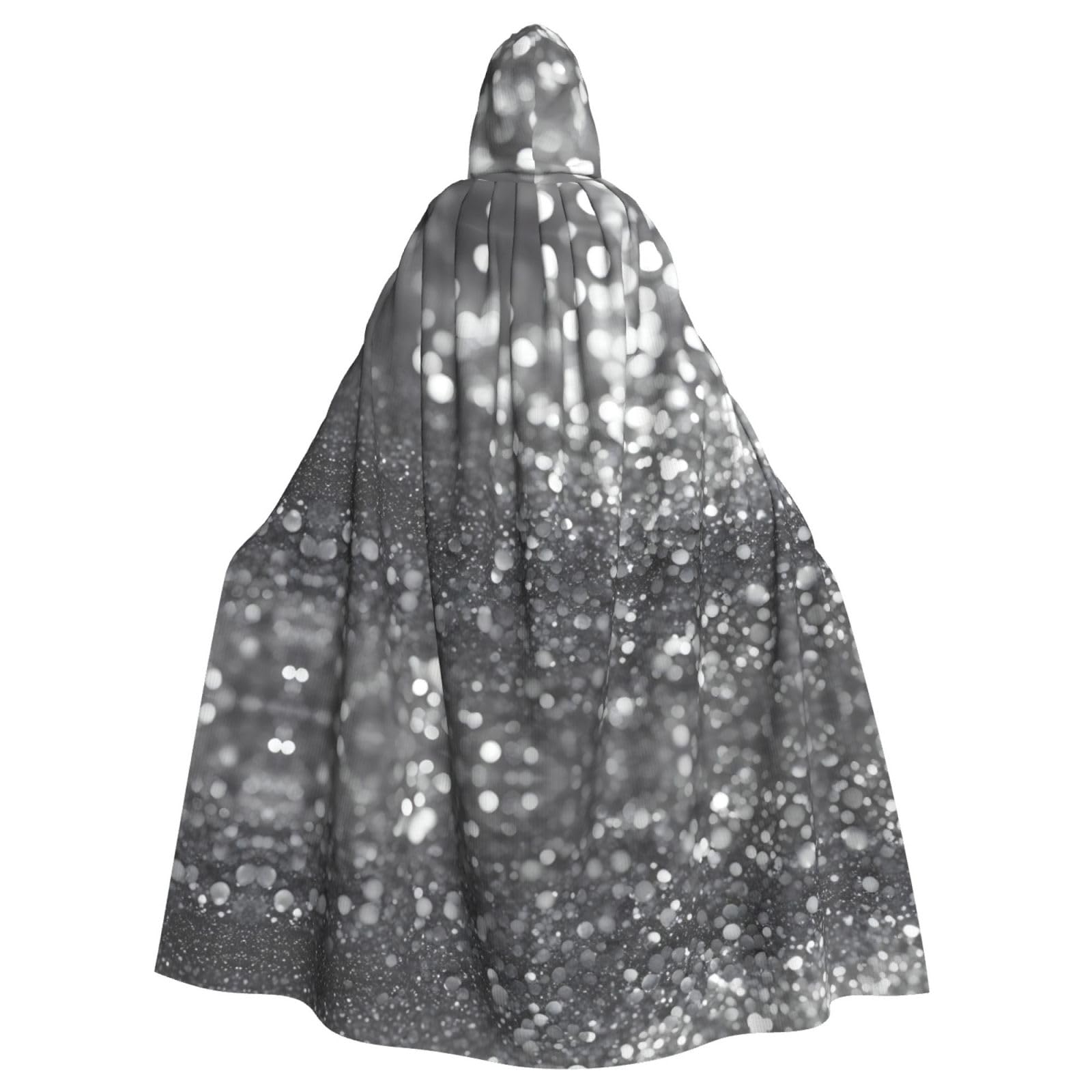 Mantello Glitterato Con Cappuccio - Lungo Per Halloween E Cosplay (Nero/Argento/Oro) - Foto 8