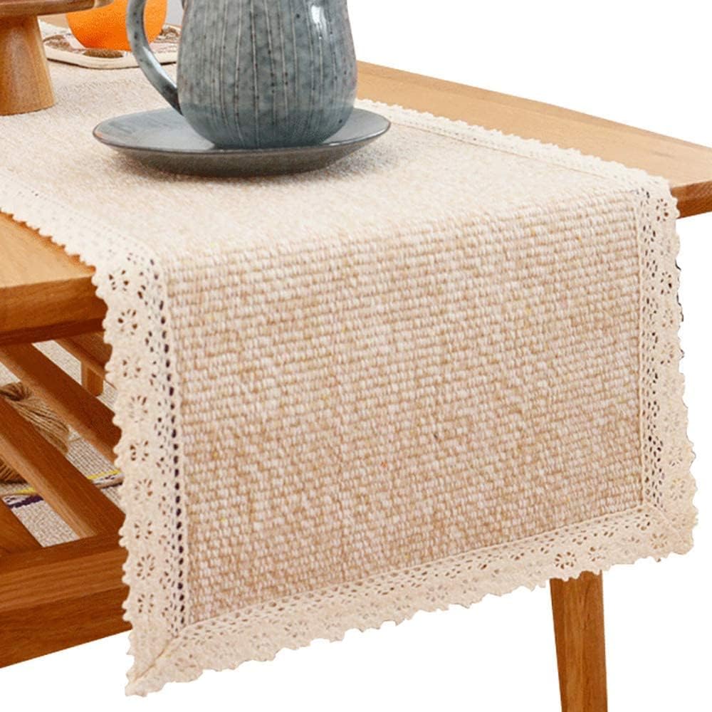 Mtoye Burlap Cream Lace Table Runners Table Runner, Fashion Contracted Tea Table Cover Table Linen for Restaurant Kitchen Dining Wedding Party Banquet Events Farmhouse Decor (12" W x70 L) : Home & Kitchen