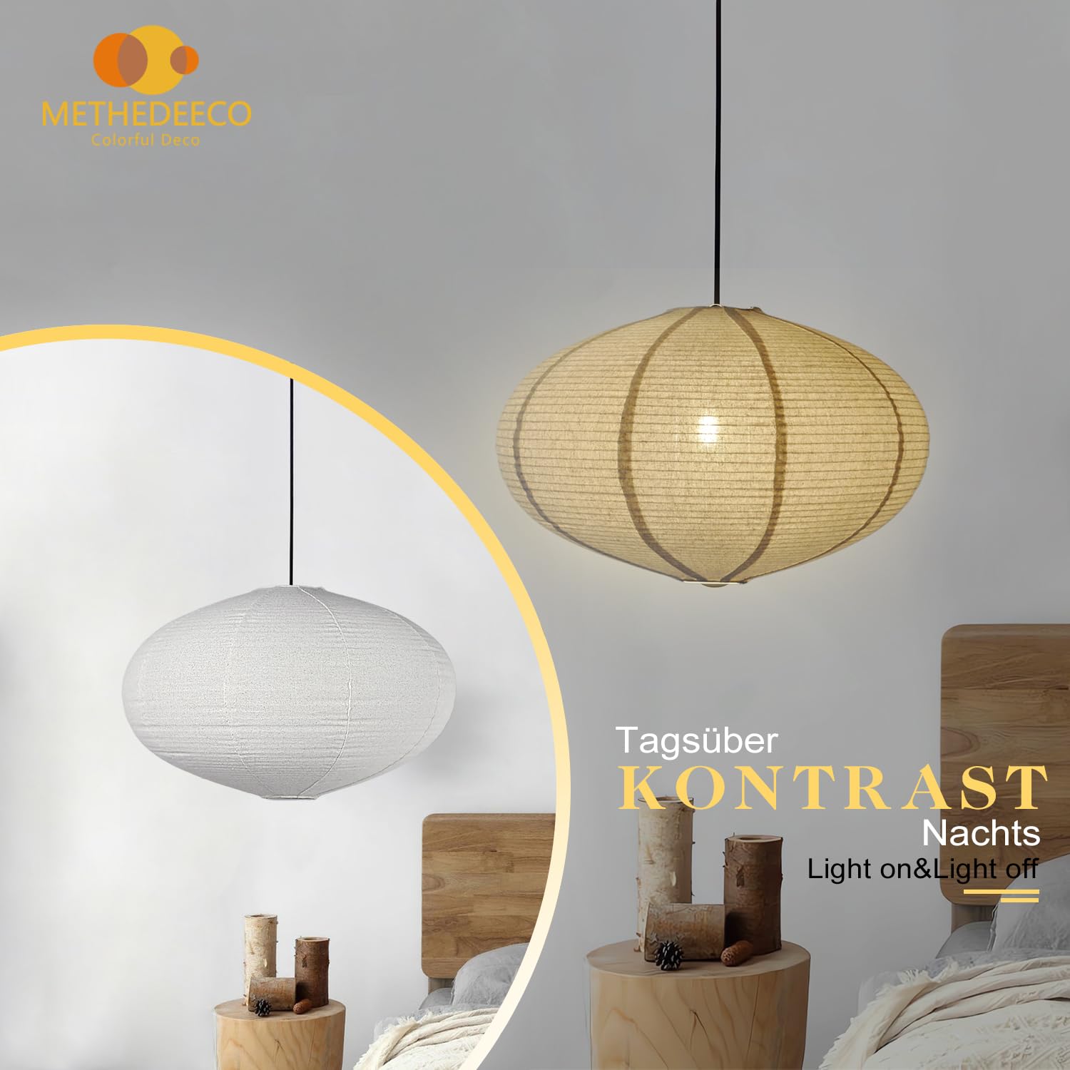 METHEDEECO 1 Pantalla colgante ovalada de 50 cm en tela efecto lino, bohemio pantalla para lámpara de techo para salón, dormitorio y comedor, luz suave, sin bombilla ni cable