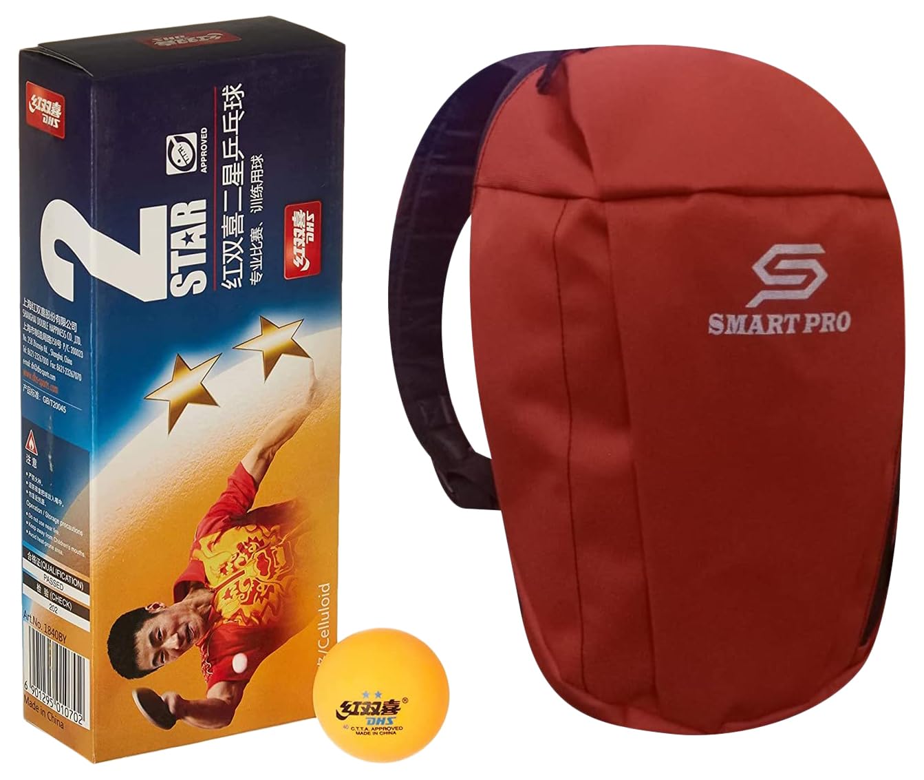 DHS TT Ball 40MM 2 Star Orange (10 Pcs Box) 50 PCS with Smart PRO TT Special Cover Speed MEHROON-picture-13