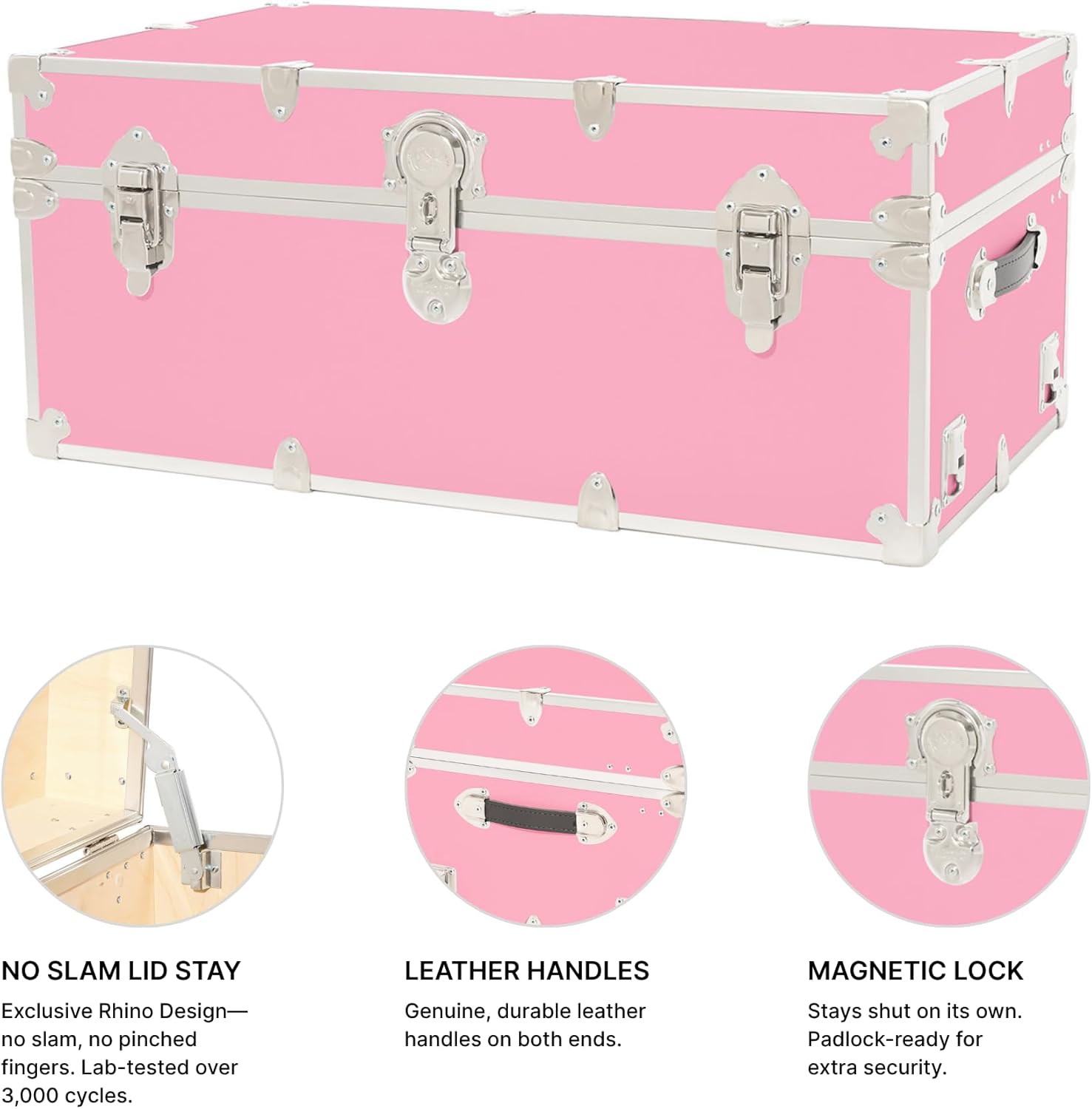 Rhino Trunk & Case Classic Large Trunk - 32"x18"x14", 1500+ lbs Capacity - Many Colors, Soft-Close Lid. Strong, USA Made Summer Camp Footlocker and Secure College Dorm Storage Chest