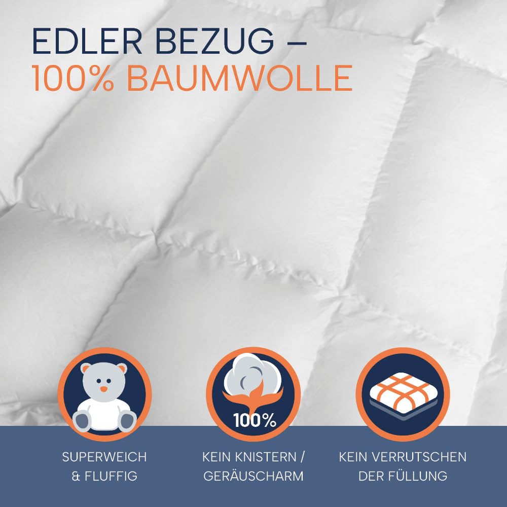 Luxus Sommer Daunendecke extra-leicht | Bettdecke 135 x 200 cm | Füllung: 100% weiße, Neue Daunen | allergikerfreundlich | Made in Germany | weiß