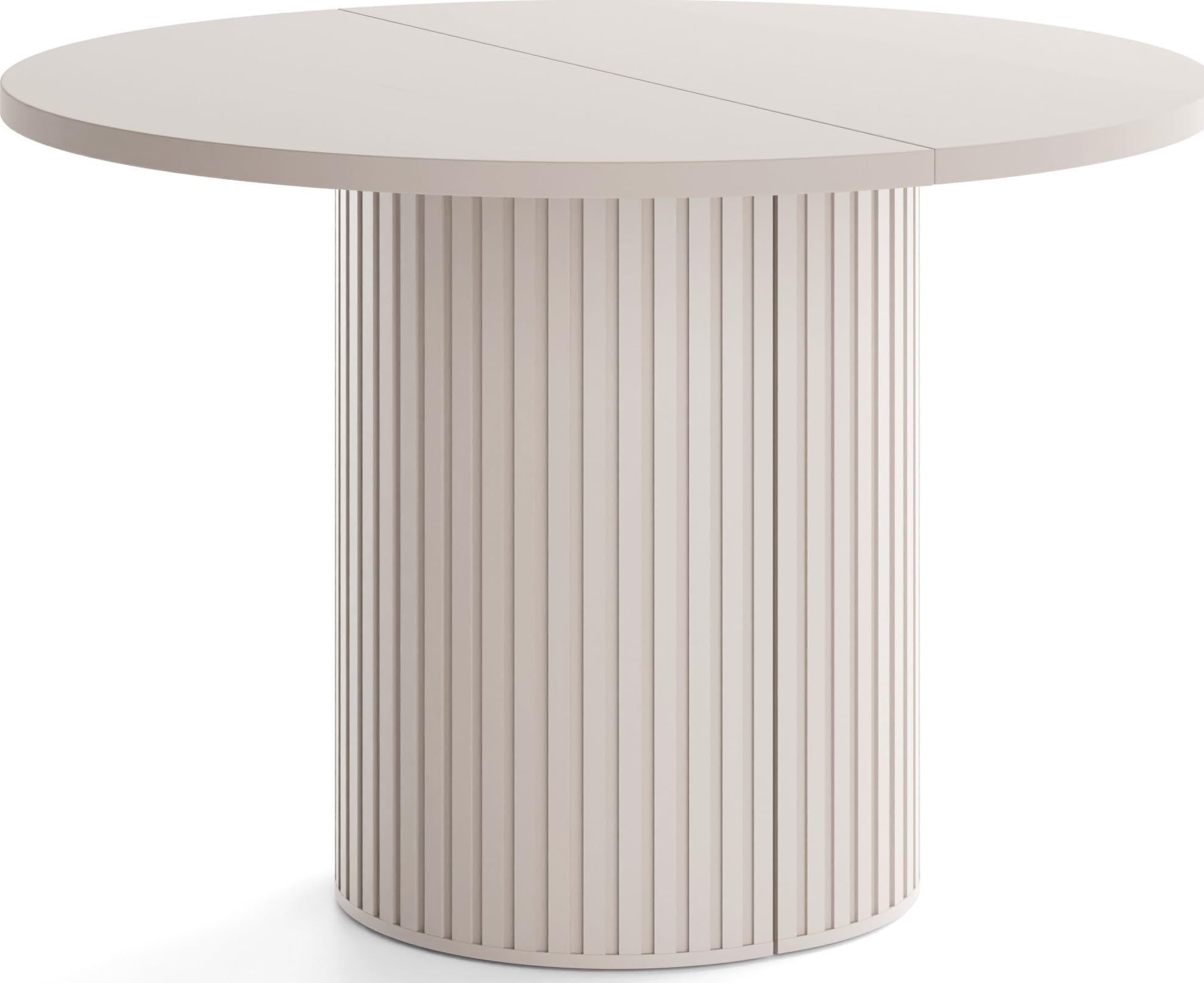 WFL GROUP Runder Esstisch Ausziehbar – von 100 cm bis 190 cm Verlängerbar – Esszimmertisch, Küchentisch in Lamellen-Optik, Oval, Säulentisch – Sandbeige