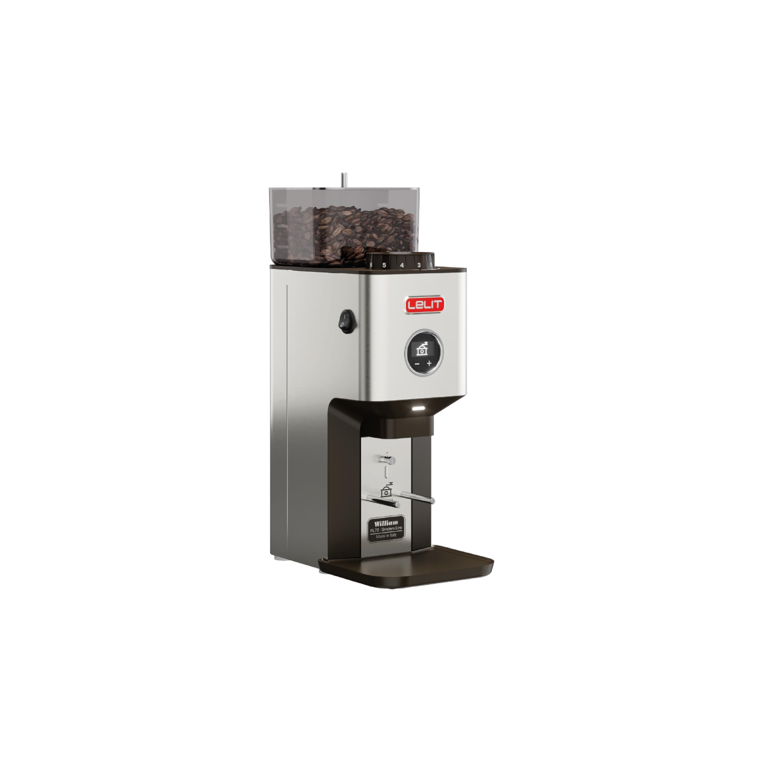 LELIT William Molinillo de Café con Molinillo Plano - Con LCC para Ajustar el Tiempo de Molido. Con LCC para ajustar el tiempo de molienda - PL72 Acero inoxidable cepillado