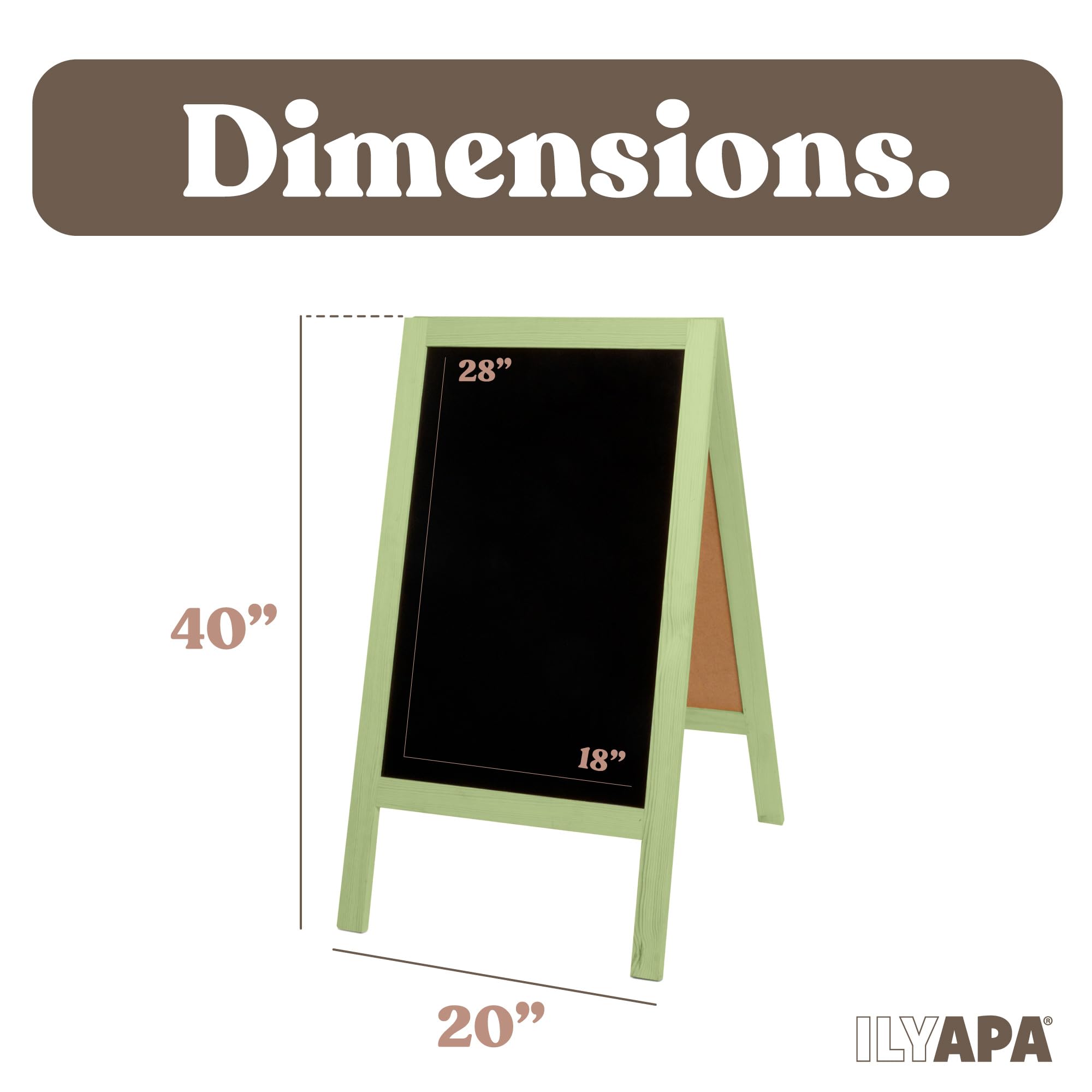 Letrero de madera con marco en A con borrador y tiza, pizarra magnética de 40 x 20 pulgadas, resistente y independiente, para restaurante, negocios o bodas