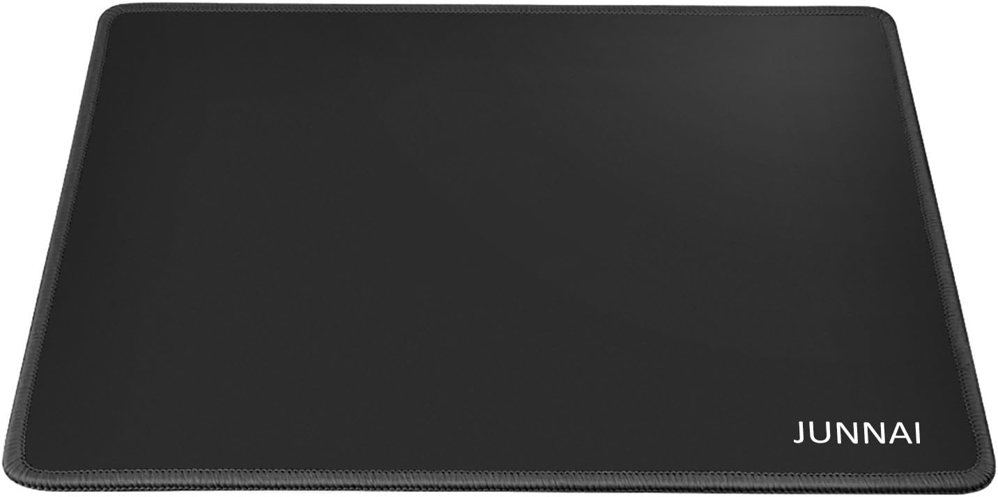 JUNNAI Professional Portable Mouse Pad/Mat for Office and Gaming - Smooth Silk Surface and Anti-Slip Rubber Base - Black Stitched Edges, Black Cloth Mouse Pad Standard Size 13 × 9.5 × 0.12 Inches