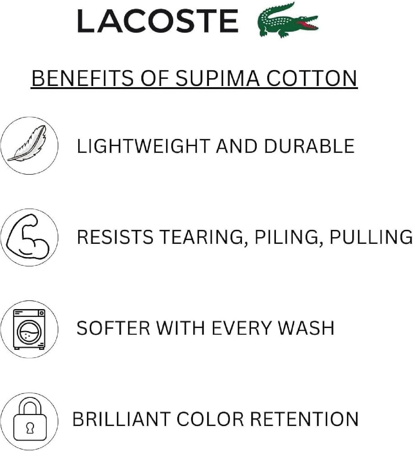 Lacoste Heritage Anti-Microbial Supima Cotton 6-Piece Towel Set, 2 Bath Towels, 2 Hand Towels, 2 Washcloths, Aloe – Highly Absorbent & Quick Drying, Bathroom Essential, Machine Washable