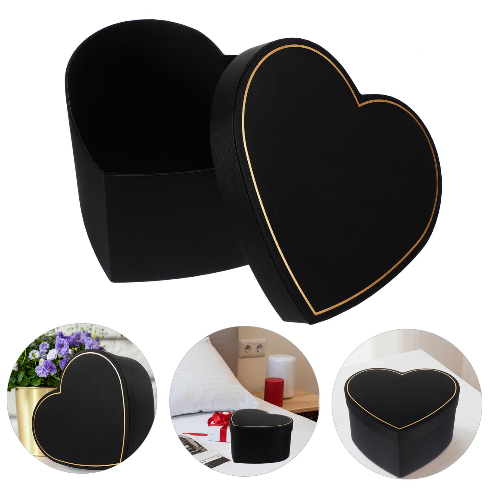 WATIIFUFU Herzförmige Geschenkbox Schwarz mit Deckel aus Stoff in Herzform für Abschlussfeier und Hochzeit als Leere Karton Geschenkbox