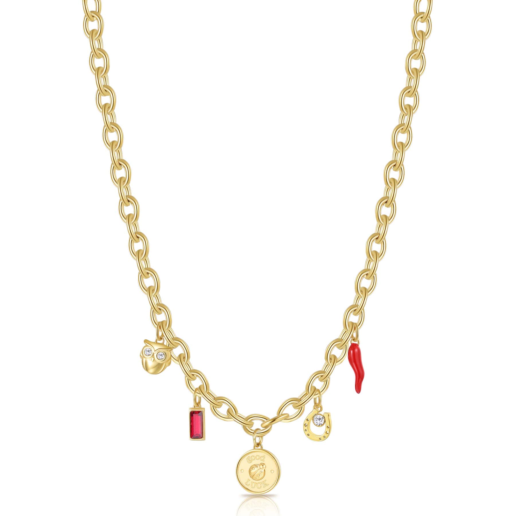 Brosway Collana Donna, Collana in Acciaio e Cristalli con Simbolo Coccinella/ferro Di Cavallo/gufo/quadrifoglio | Collezione Chakra - BHKN072
