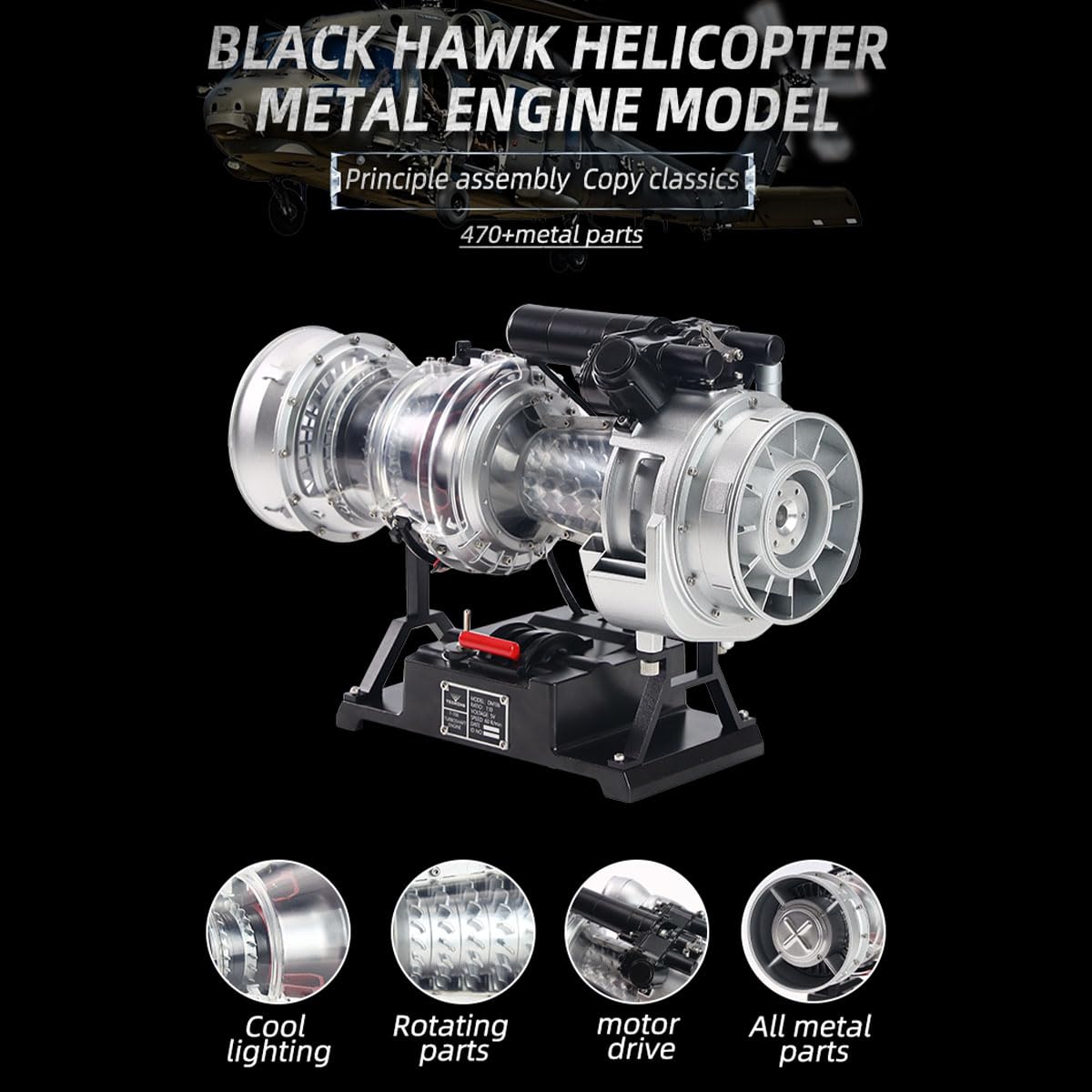 Kit de modelo de motor turboeje, simulación de metal a escala 1/4, helicóptero militar eléctrico, kit de modelo de motor turboeje, 470 + piezas, kit de educación científica mecánica, regalo para
