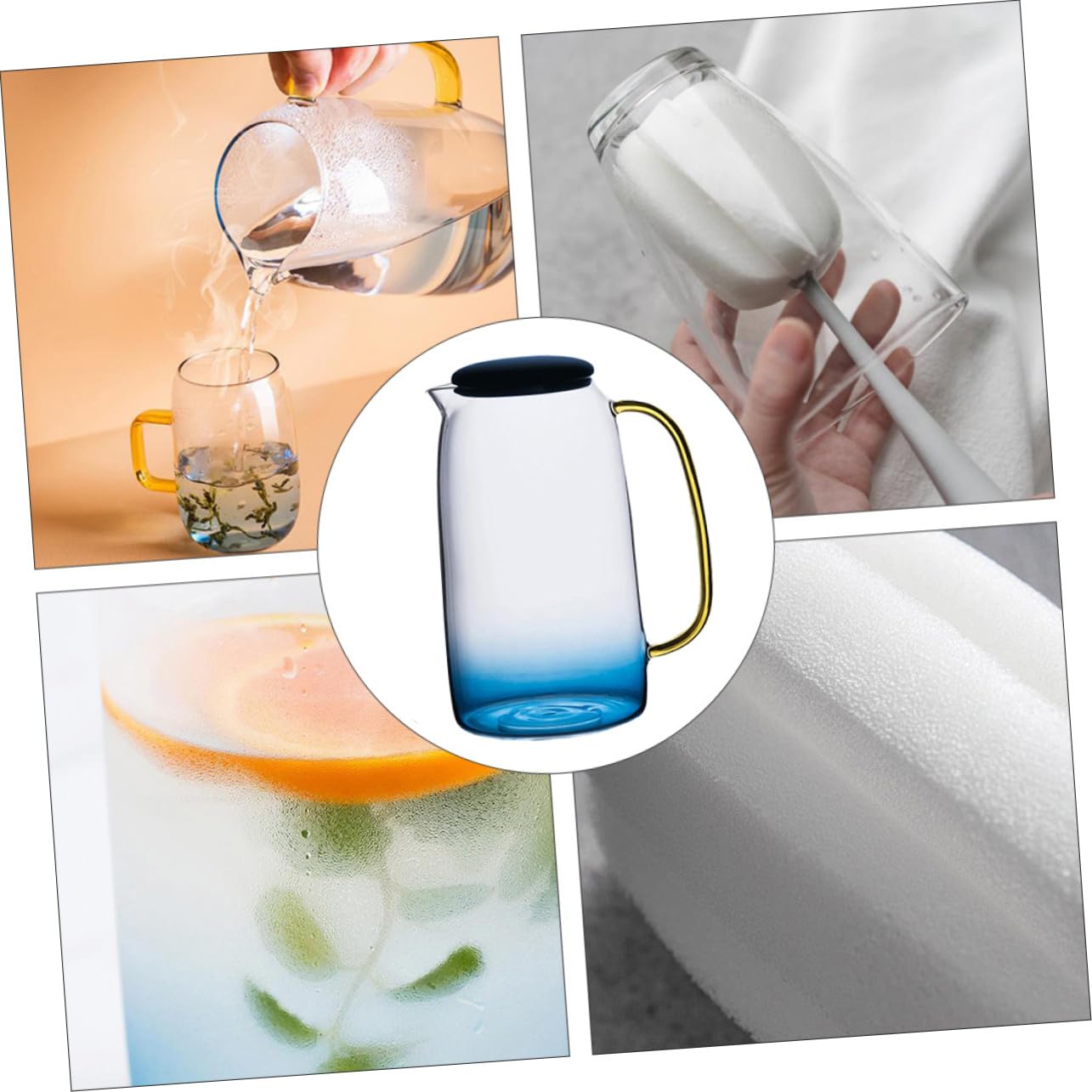 Jarra de Agua Resistente al Calor de Vidrio Jarra de Agua Hogar con Tapa para Preparar y Servir Bebidas Frías Jugo o Tés la Cocina o Sala de Estar