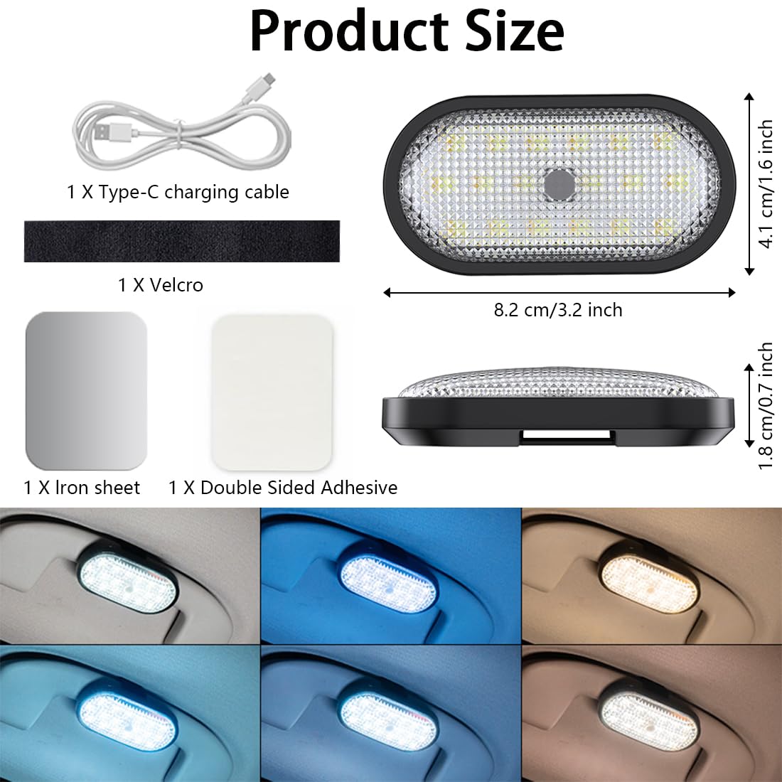 Car LED Lights Interior,6 Colors Ambient Lighting Car Interior,USB Rechargeable Car Interior Reading Light,Portable Magnetic Interior LED Lights for Car