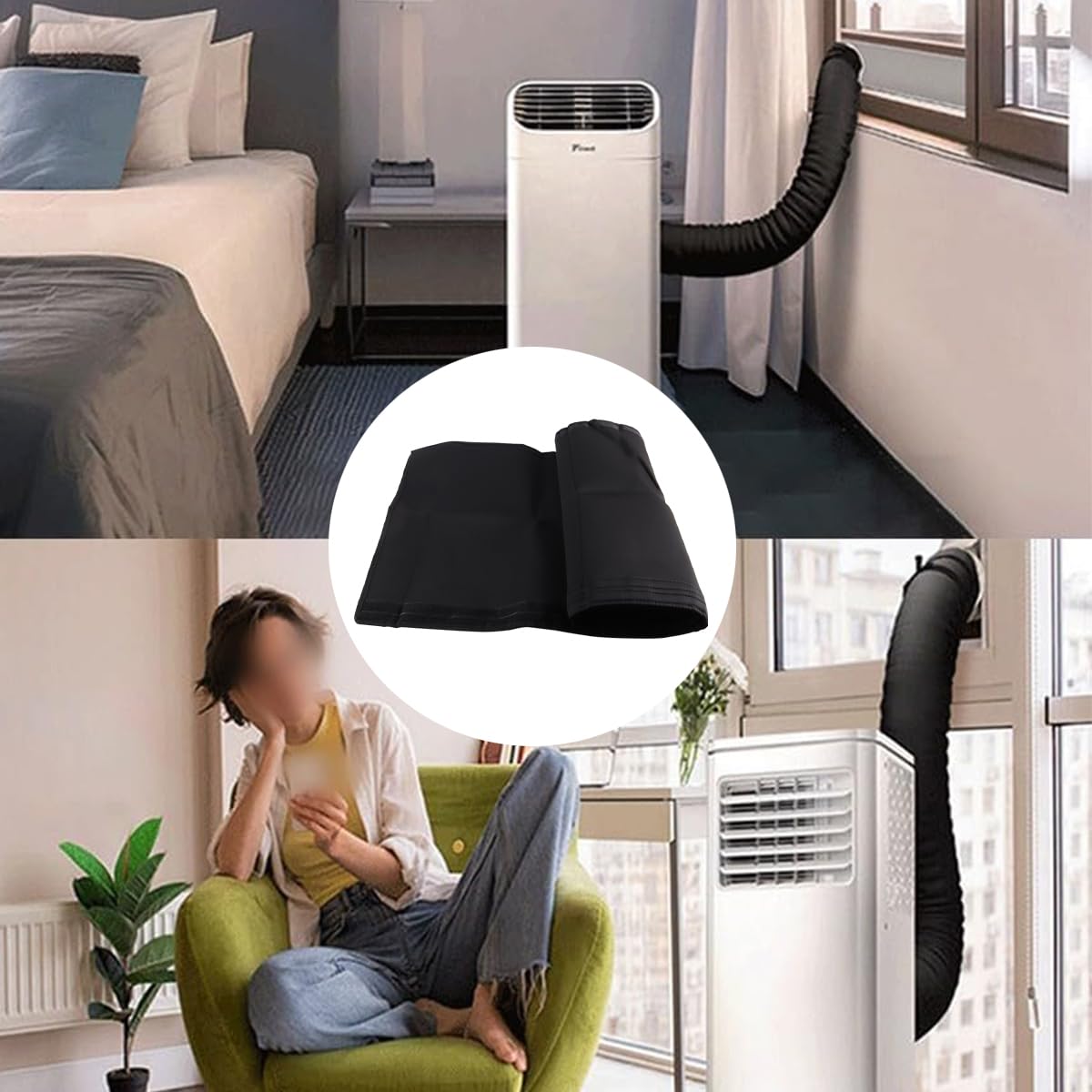 Housse isolante pour tuyau d'échappement de climatisation mobile, compatible avec les tuyaux de 5 et 5,9 pouces (noir)