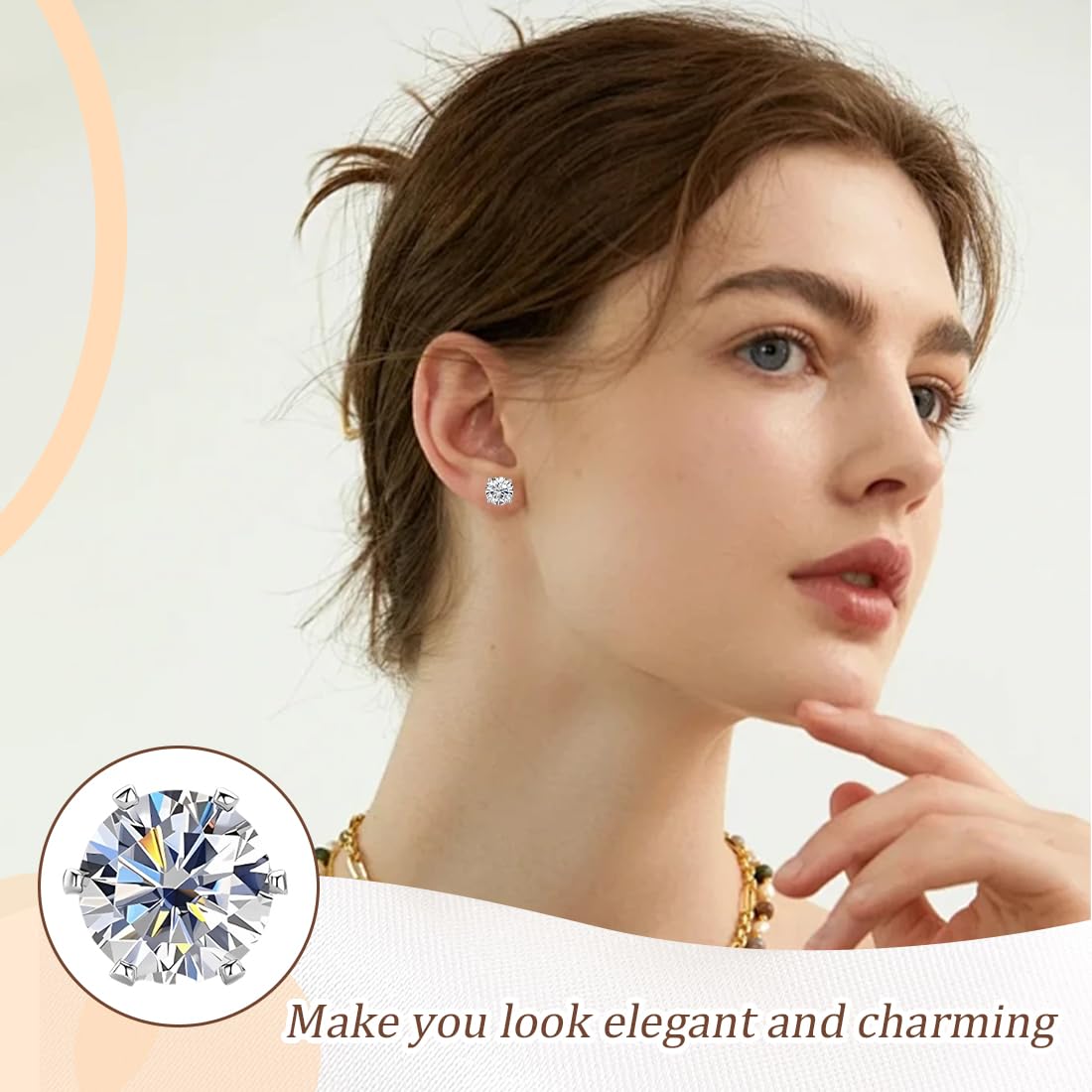 5 Paia Set di Orecchini in Argento, Orecchini a Bottone con Diamanti, Orecchini con Zirconi Cubici Quadrati Rotondi, Orecchini a Bottone Ipoallergenici per Donna Uomo 3, 4, 5, 6, 8 mm