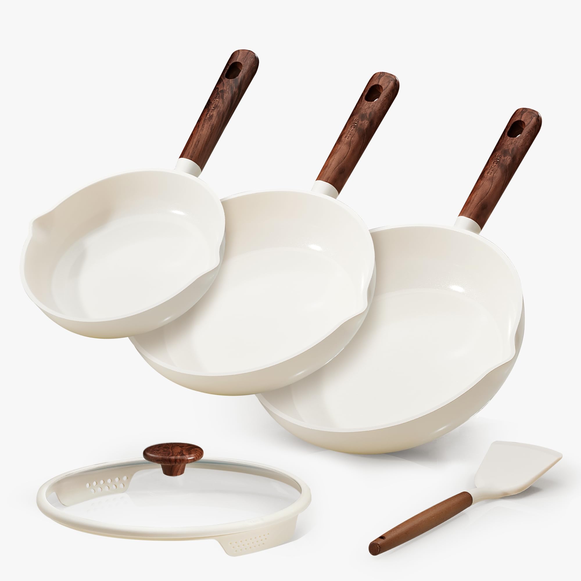 CAROTE Nonstick Frying Pans Skillets Ceramic Coating Non-Stick Frying Pans Set 5 PCS Non-toxic Healthy PFOA Free Induction