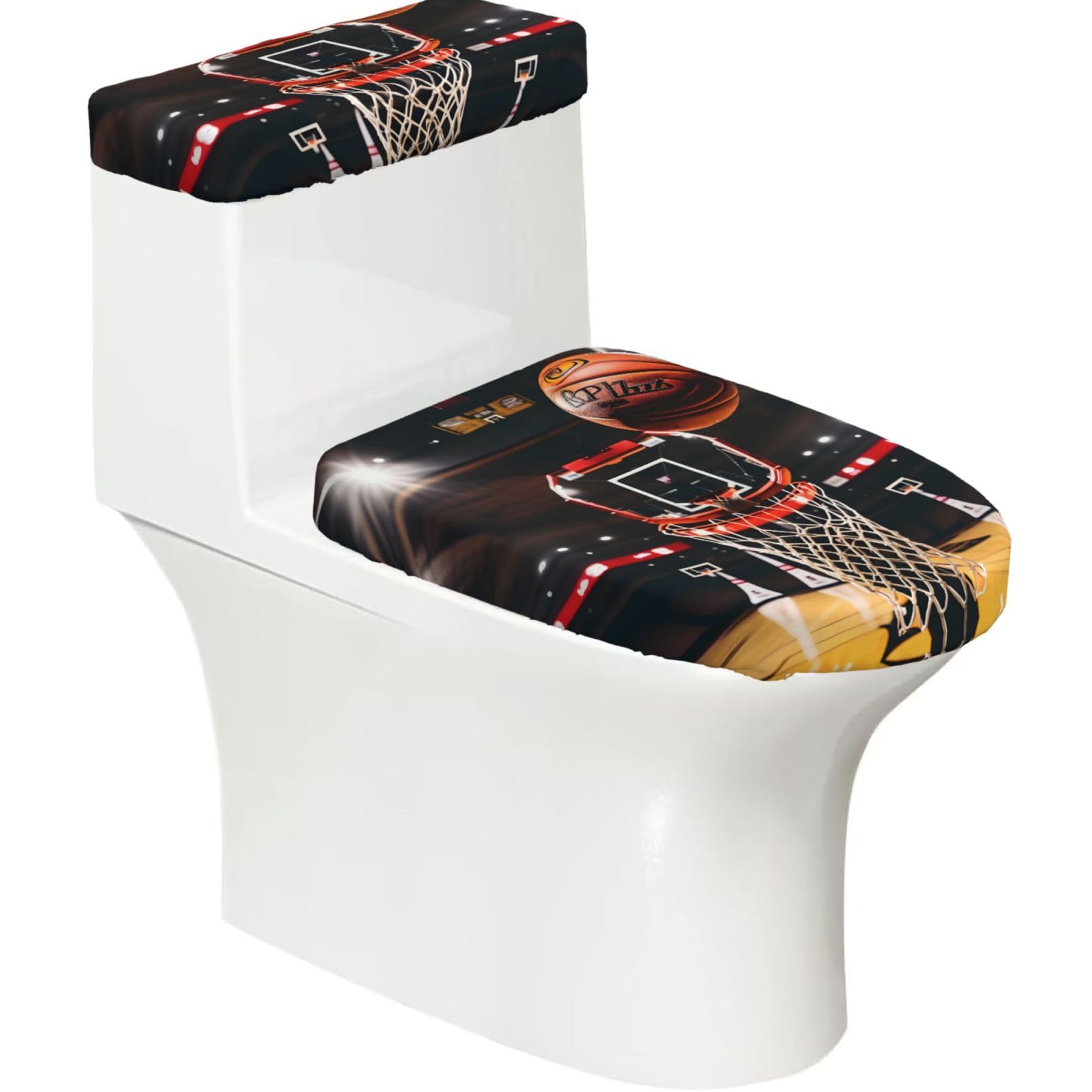 Basketball Printed Toilet Tank and Lid Cover Set of 2 for Most Bathrooms, Fits Elongated Round Toilets