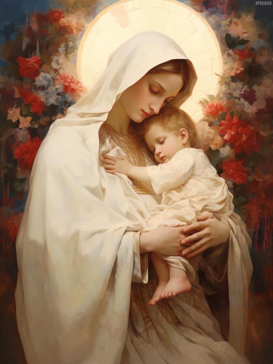 IPISSOI Virgin Mary and Baby 5D Full Round Drill Diamond Art Painting Kits by Number for Adults Beginner Diamond Art Painting Beads Art Crystal Embroidery 30x40cm