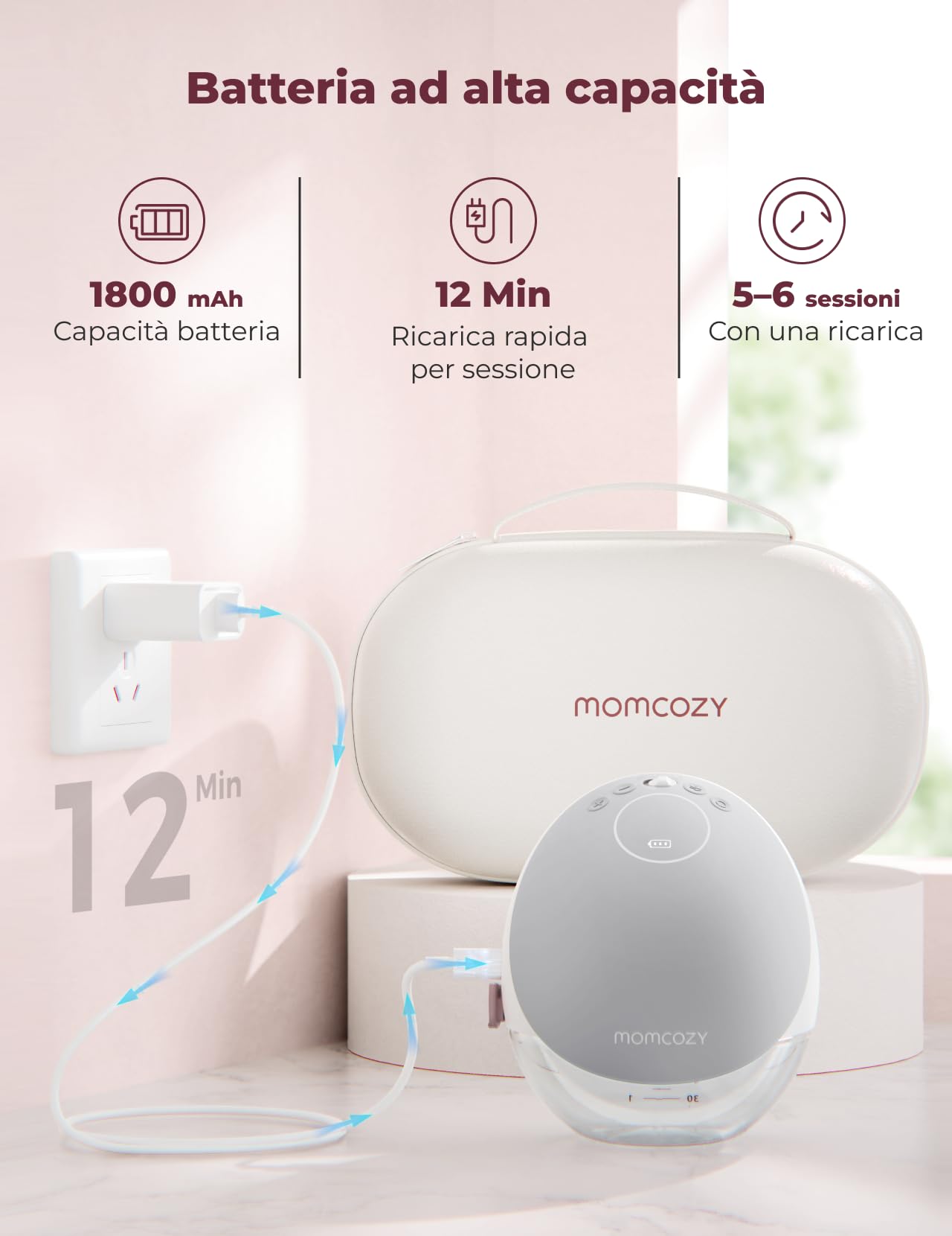 Momcozy Tiralatte Elettrico Indossabile M9 | Tiralatte a Mani Libere Mobile Flow con Controllo App, 15 Livelli e Multi-Modalità, Pompa Latte Elettrica Portatile 24 mm, 2 Pezzi, Grigio