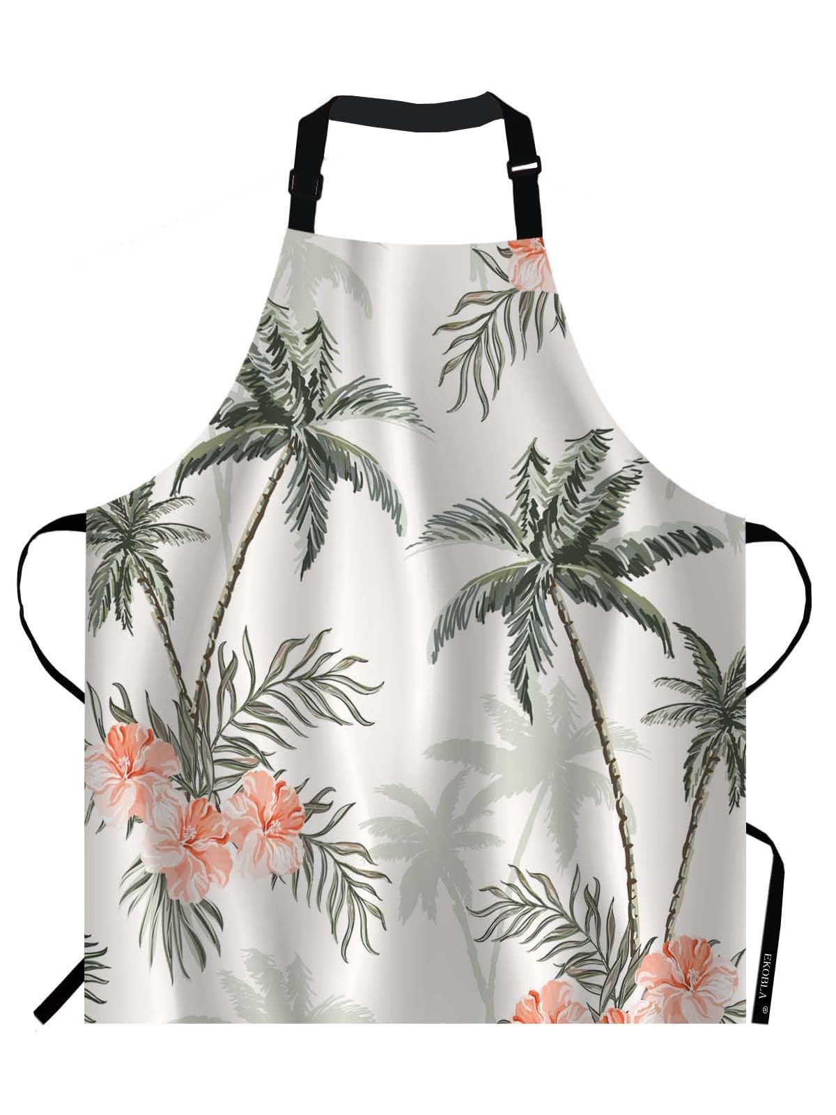 EKOBLA Palm Trees And Cheetah Floral Aprons Vintage Outdoor Tropical Leaves Exotic Jungle Waterproof Resistant Chef Cooking Kitchen BBQ Adjustable Aprons for Women Men 27x31 Inch